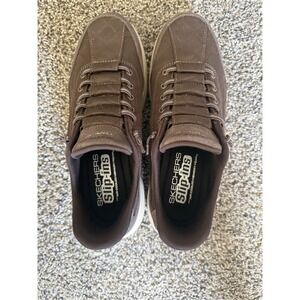 Skechers Slip-ins Vapor Foam Mens 9.5 Brown EUC Quilted Leather Sneaker